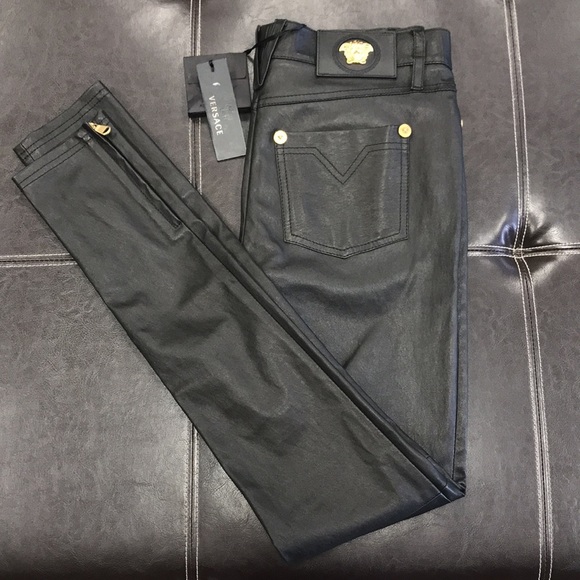 🎁 Versace Black High Waisted Skinny Leather Pants - Picture 14 of 14